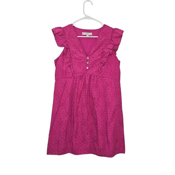 LOFT Dresses & Skirts - Ann Taylor LOFT Pink Dress Eyelet V-neck Flutter Sleeve Size Small Petite Cotton